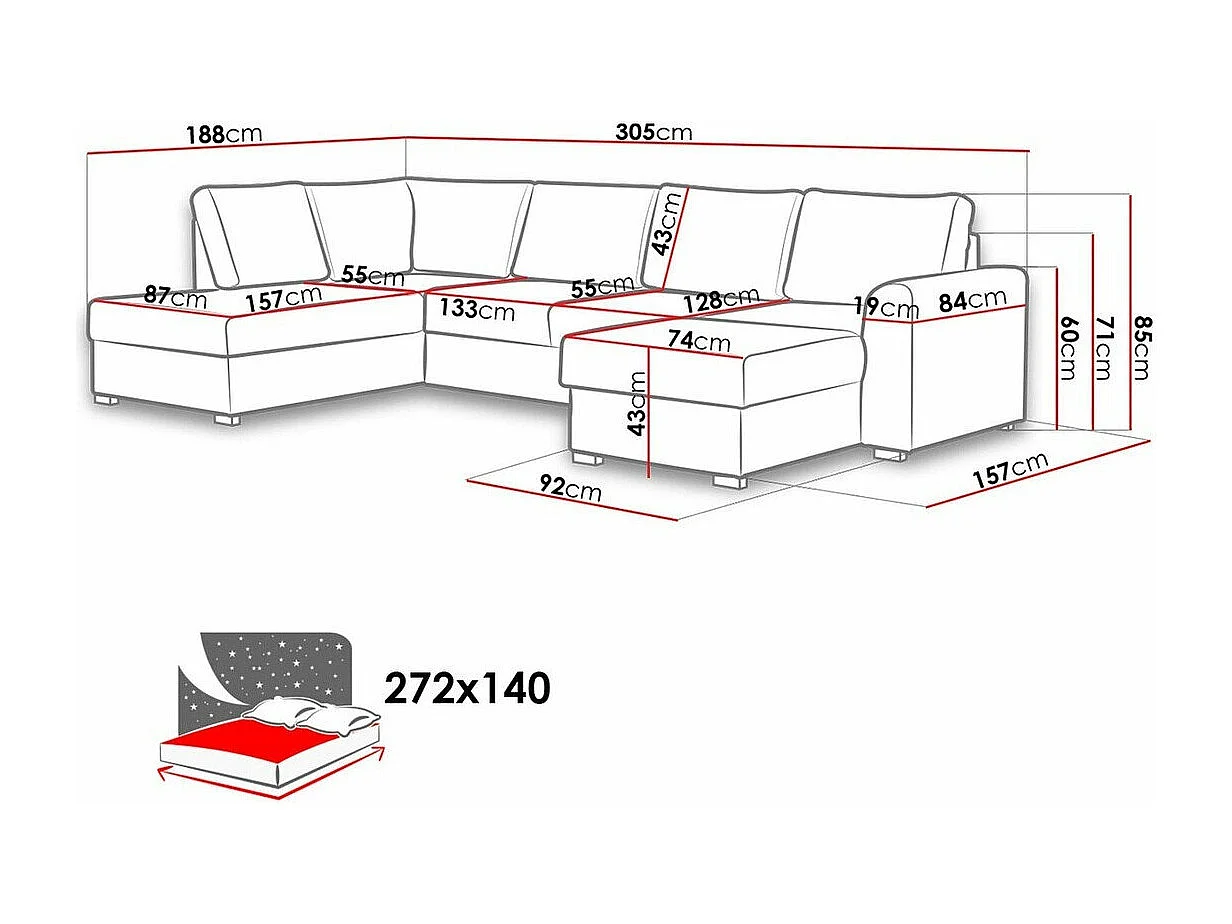 Canapé d'angle Comfivo 261, Rose, Fonction de couchage, Boîte de literie, 305x188x85cm