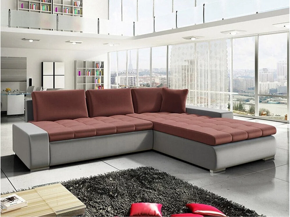 Canapé d'angle Comfivo 147, Rouge, Fonction de couchage, Boîte de literie, 302x213x80cm