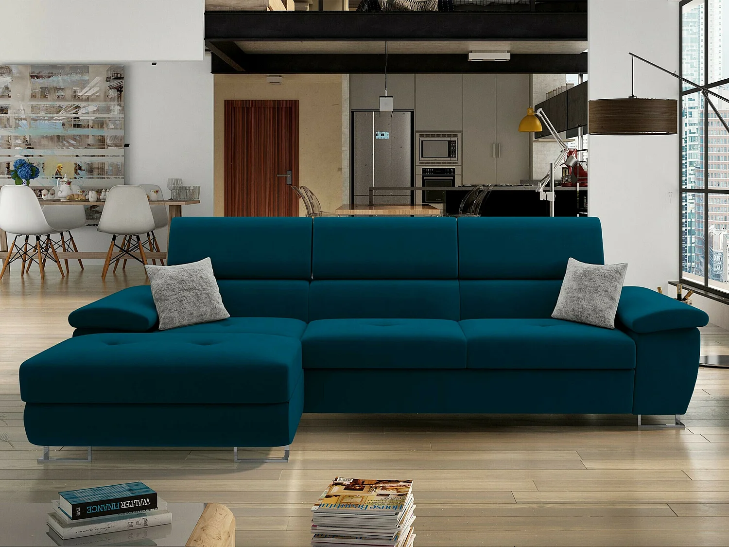 Sofá de canto Comfivo 242, Verde, Funcionalidade de dormir