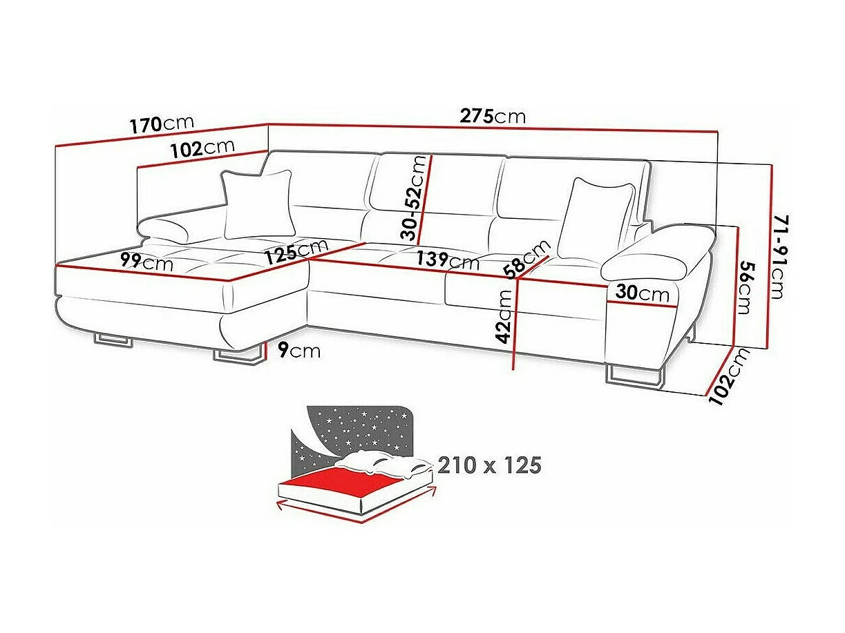 Sofá de canto Comfivo 242, Verde, Funcionalidade de dormir