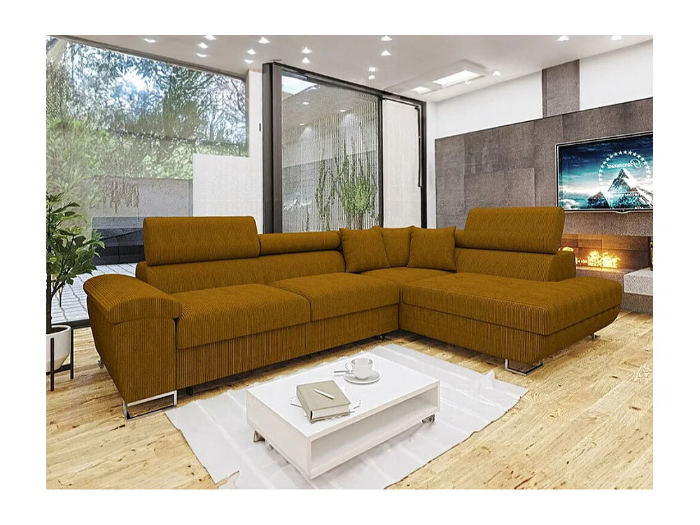 Canapé d'angle Comfivo 139, Jaune, Fonction de couchage, Boîte de literie, 270x202x71cm