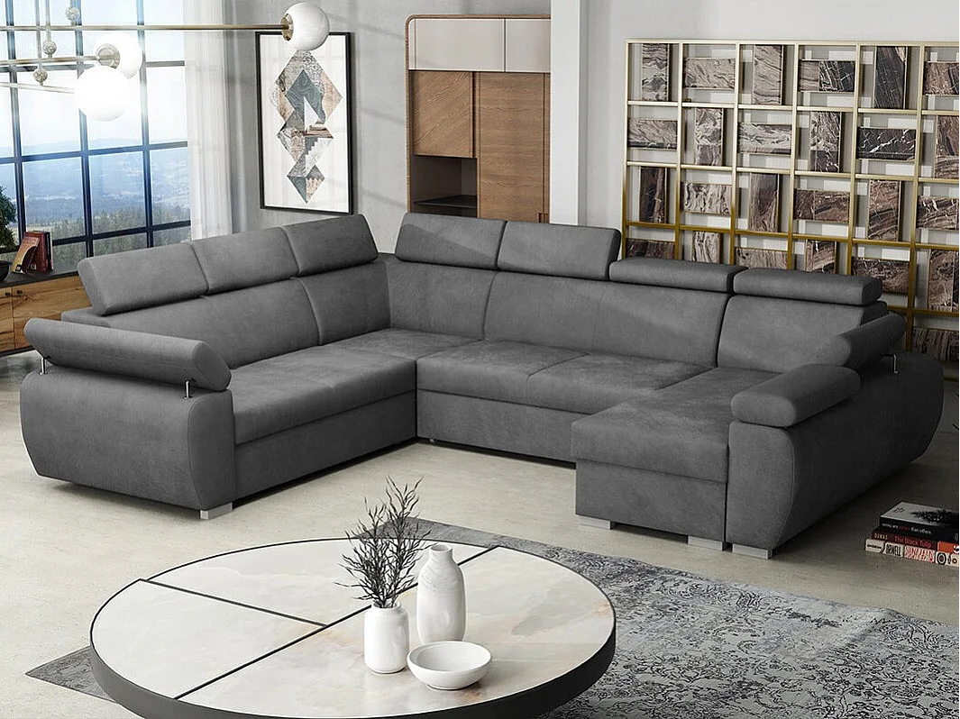 Sofá rinconero Columbus 134, Gris, Función de descanso, Almacenaje, 325x260x85cm