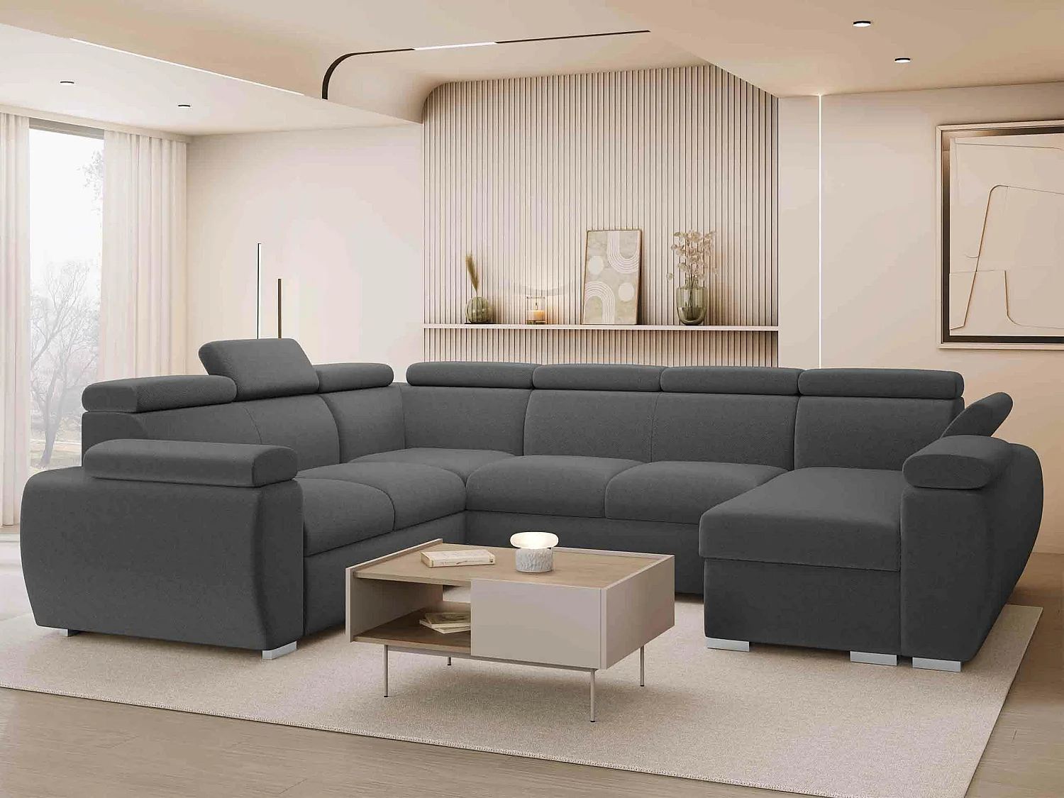 Canapé d'angle Columbus 134, Gris foncé, Disponible, 325x260x85cm