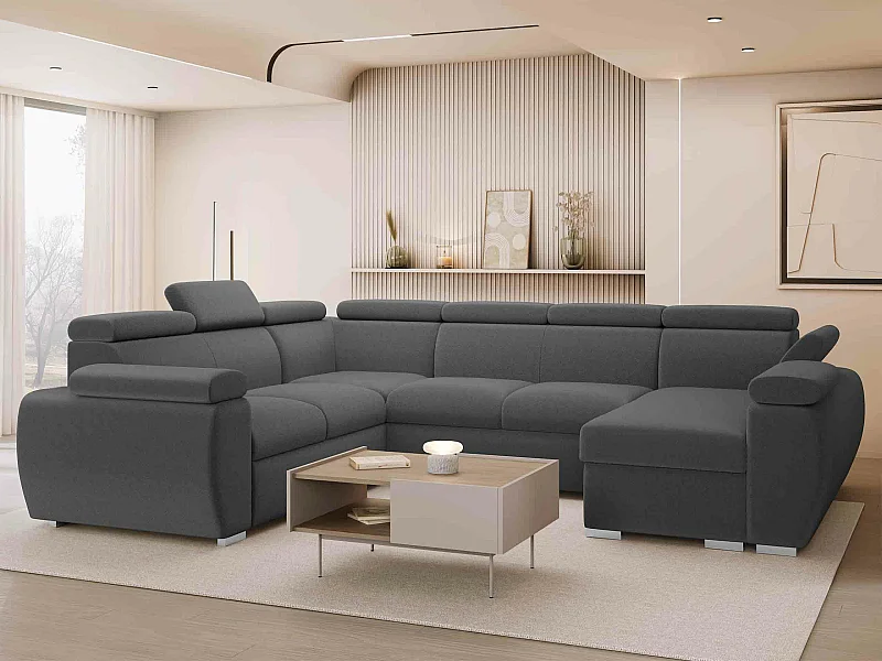 Canapé d'angle Columbus 134, Gris, Disponible, 325x260x85cm