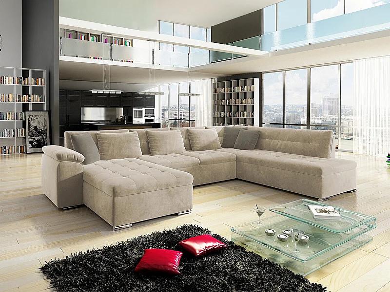 Sofá rinconero Comfivo 128, De color marrón claro, Función de descanso, 348x205x76cm