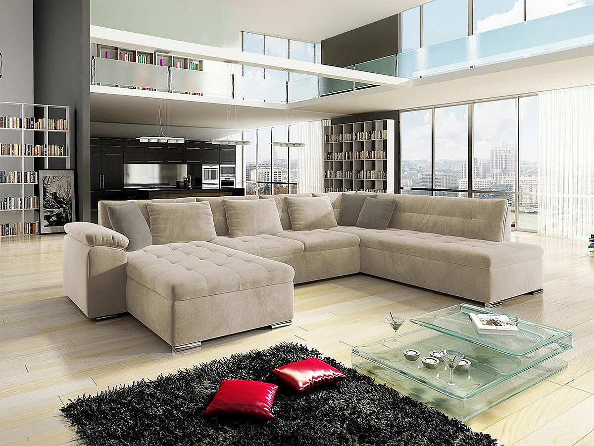 Sofá de canto Comfivo 128, Castanho claro, Funcionalidade de dormir