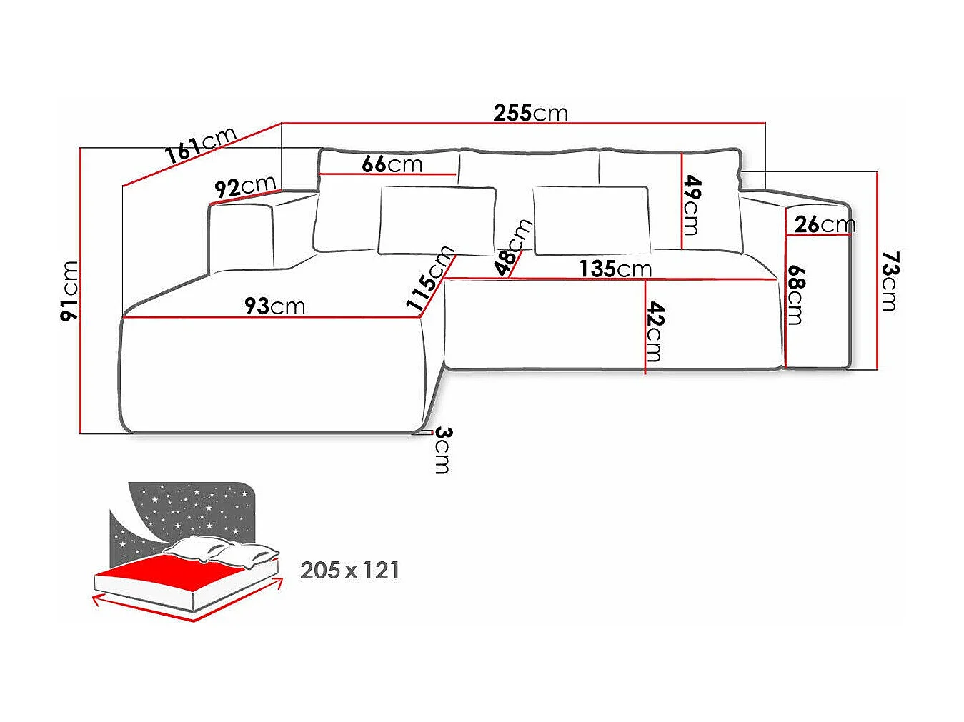 Canapé d'angle Arvada 116, Gris, Fonction de couchage, Boîte de literie, 255x161x91cm