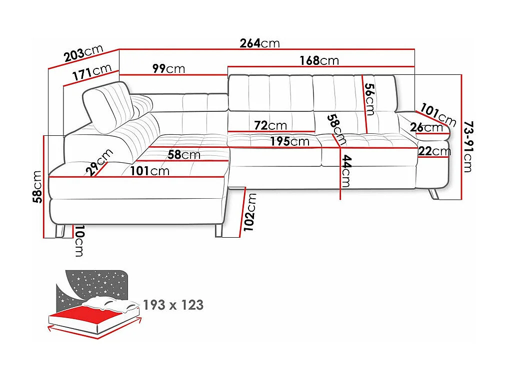 Sofá de canto Comfivo 207, Rosé, Funcionalidade de dormir