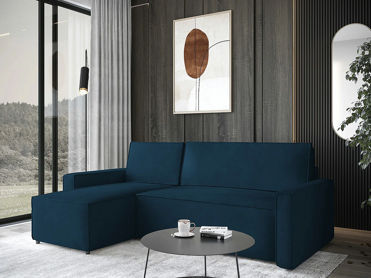 Sofá de canto Stamford 108, Azul, Funcionalidade de dormir, 24x15x9cm