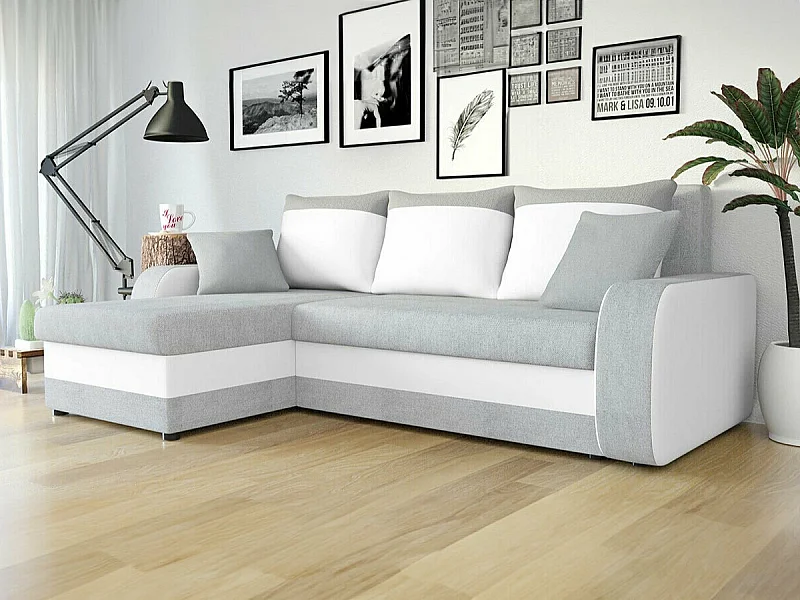 Sofá rinconero Comfivo 135, Gris, Función de descanso, Almacenaje, 238x147x80cm