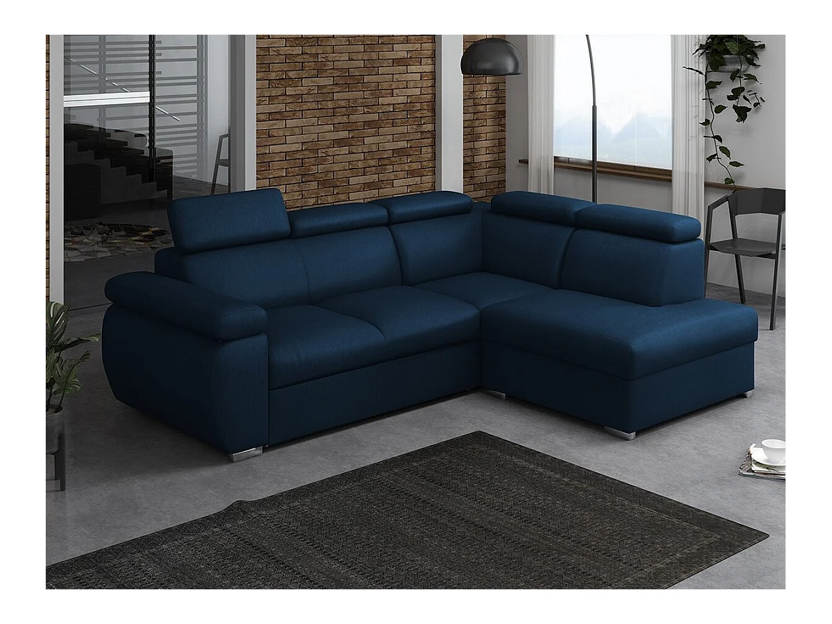 Canapé d'angle Columbus 161, Bleu, Fonction de couchage, Boîte de literie, 260x200x85cm