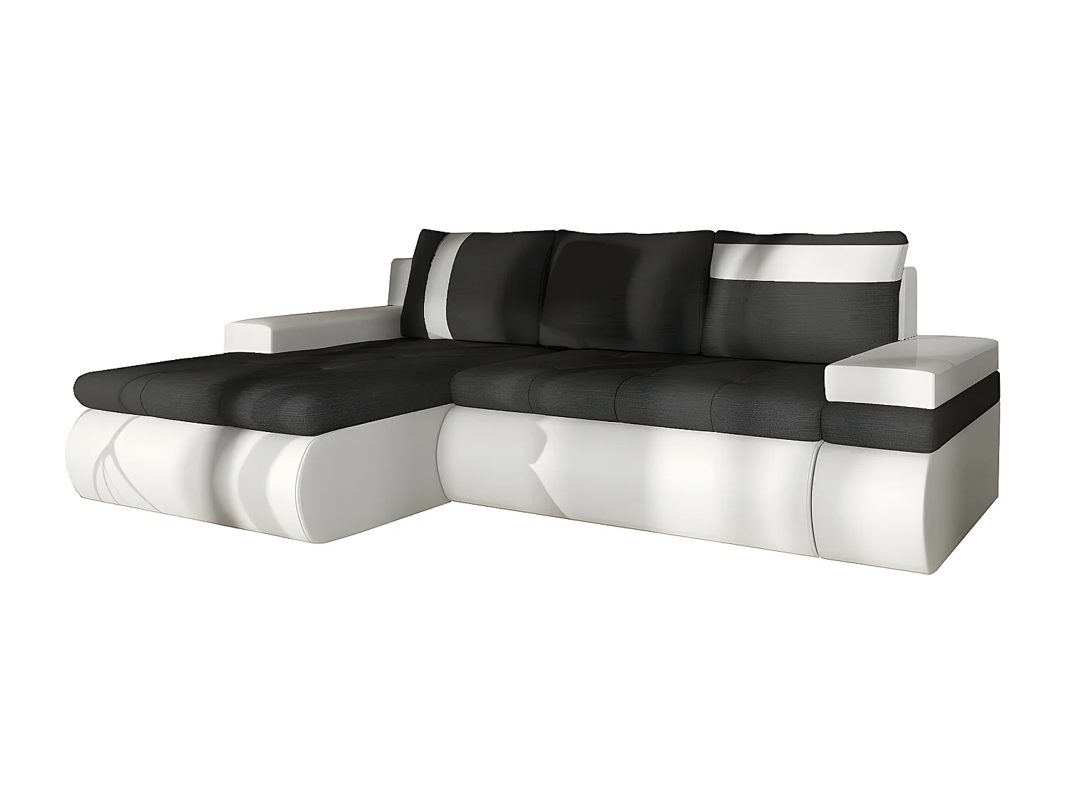 Canapé d'angle Temple 101, Gris, Fonction de couchage, Boîte de literie, 245x182x90cm