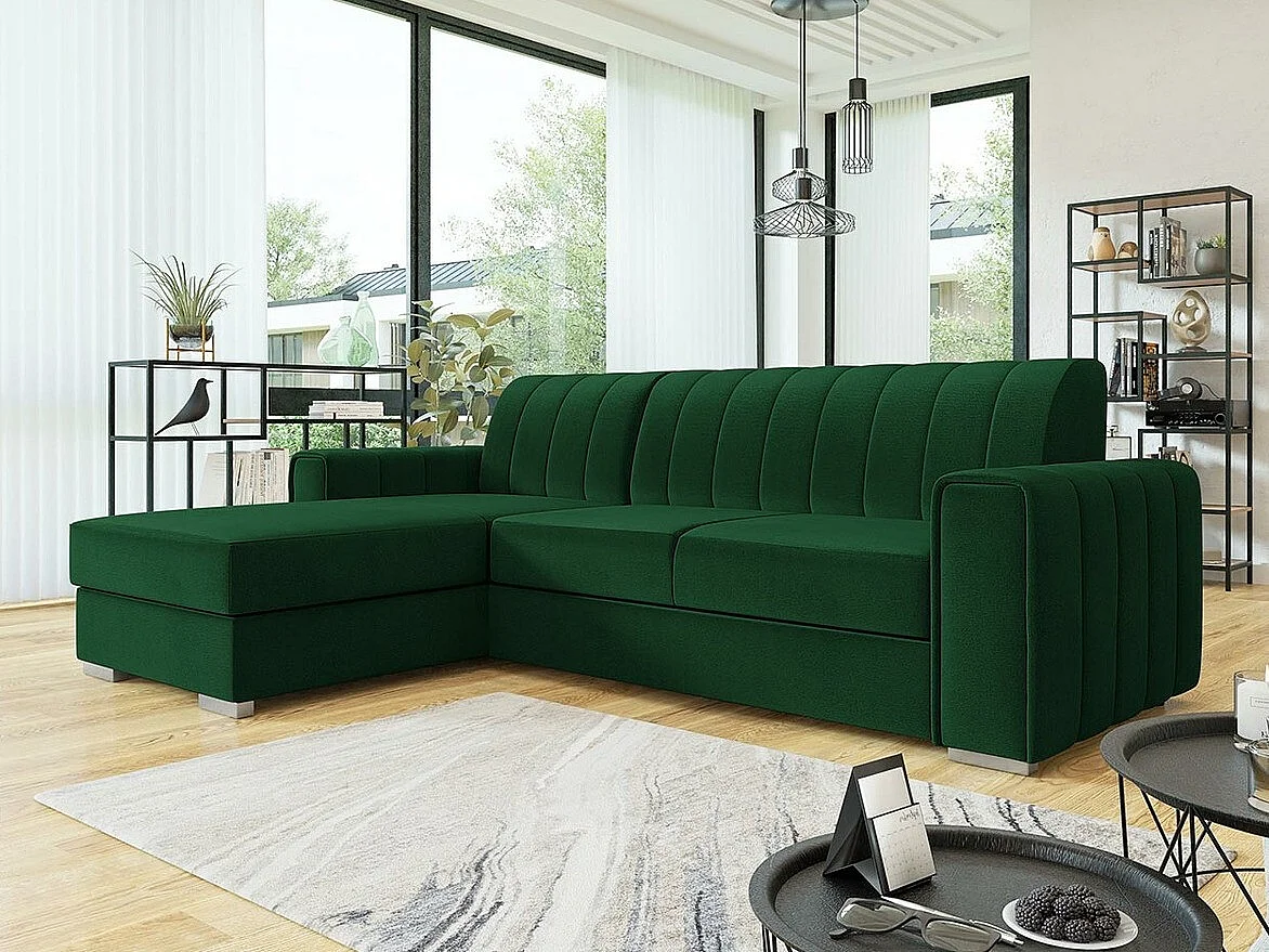 Canapé d'angle Columbus 166, Vert, Disponible, 260x183x86cm