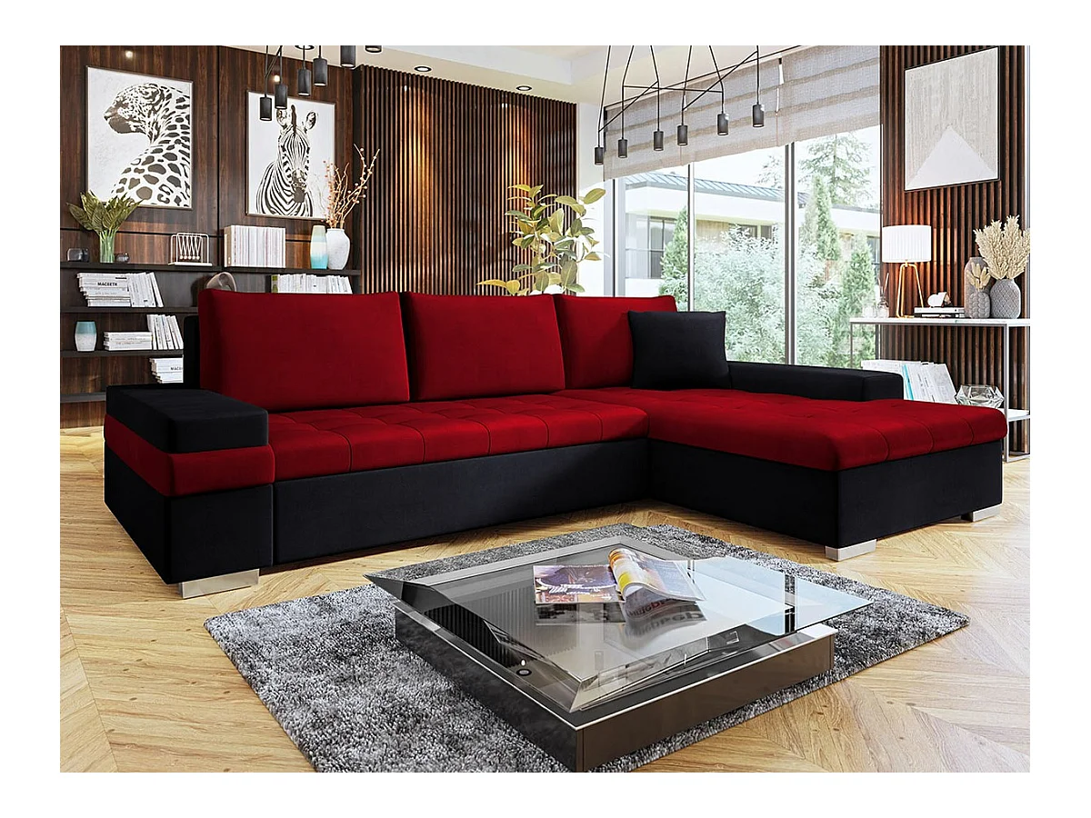 Canapé d'angle Comfivo 212, Rouge, Fonction de couchage, Boîte de literie, 274x182x83cm