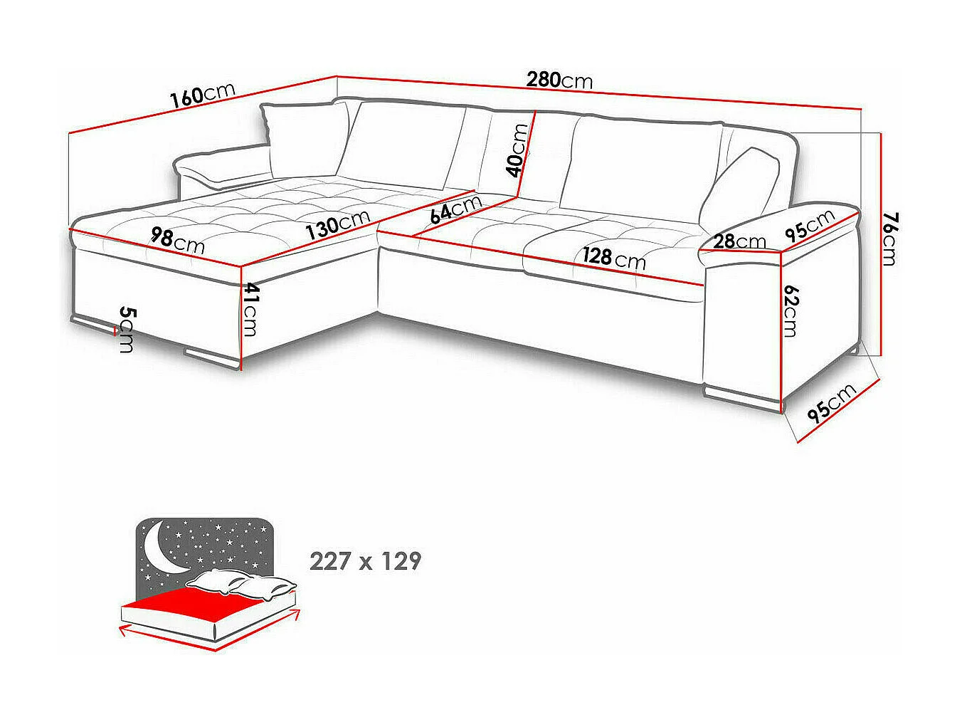 Canapé d'angle Comfivo 107, Rose, Fonction de couchage, Boîte de literie, 280x160x76cm