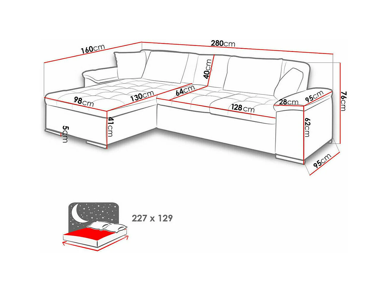 Canapé d'angle Comfivo 107, Rose, Fonction de couchage, Boîte de literie, 280x160x76cm