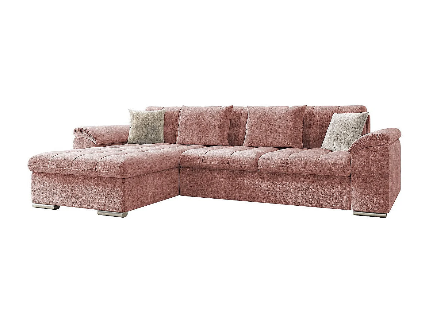 Sofá rinconero Comfivo Mica, Rosa, Función de descanso, Almacenaje, 280x160x76cm