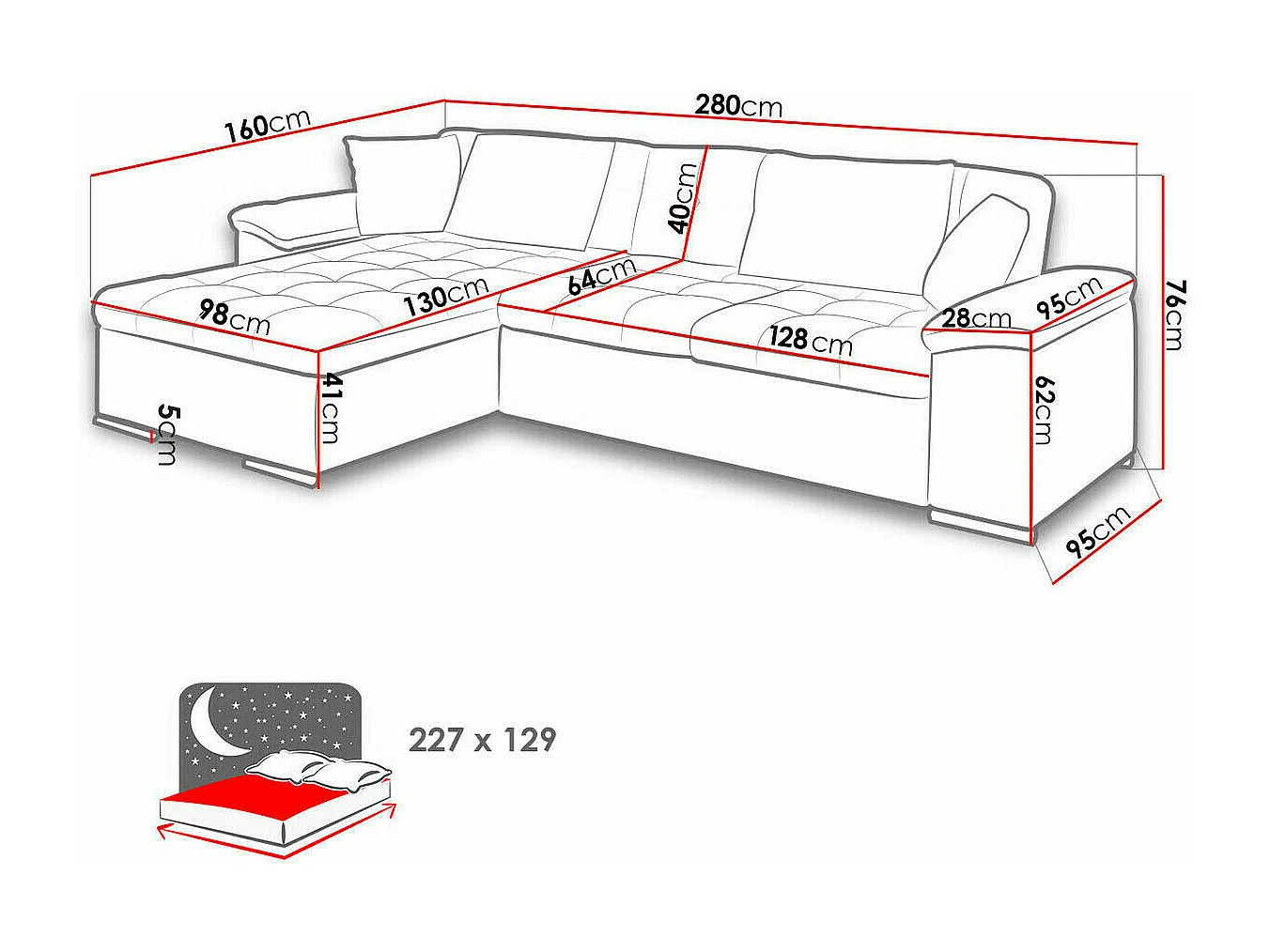 Sofá rinconero Comfivo Mica, Rosa, Función de descanso, Almacenaje, 280x160x76cm