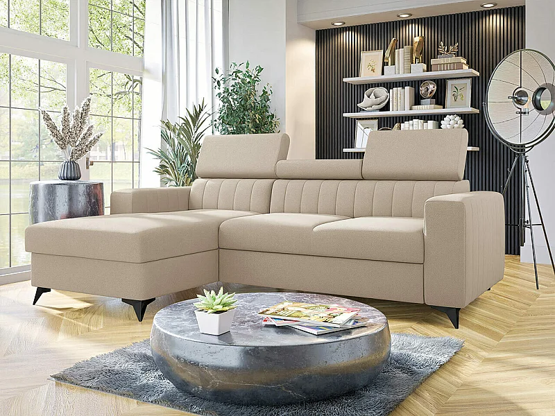 Sofá rinconero Columbus 170, De color marrón claro, Función de descanso, Almacenaje, 82cm