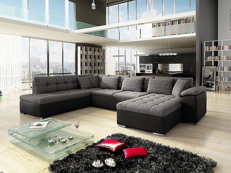 Sofá rinconero Comfivo 128, Gris, Función de descanso, 348x205x76cm