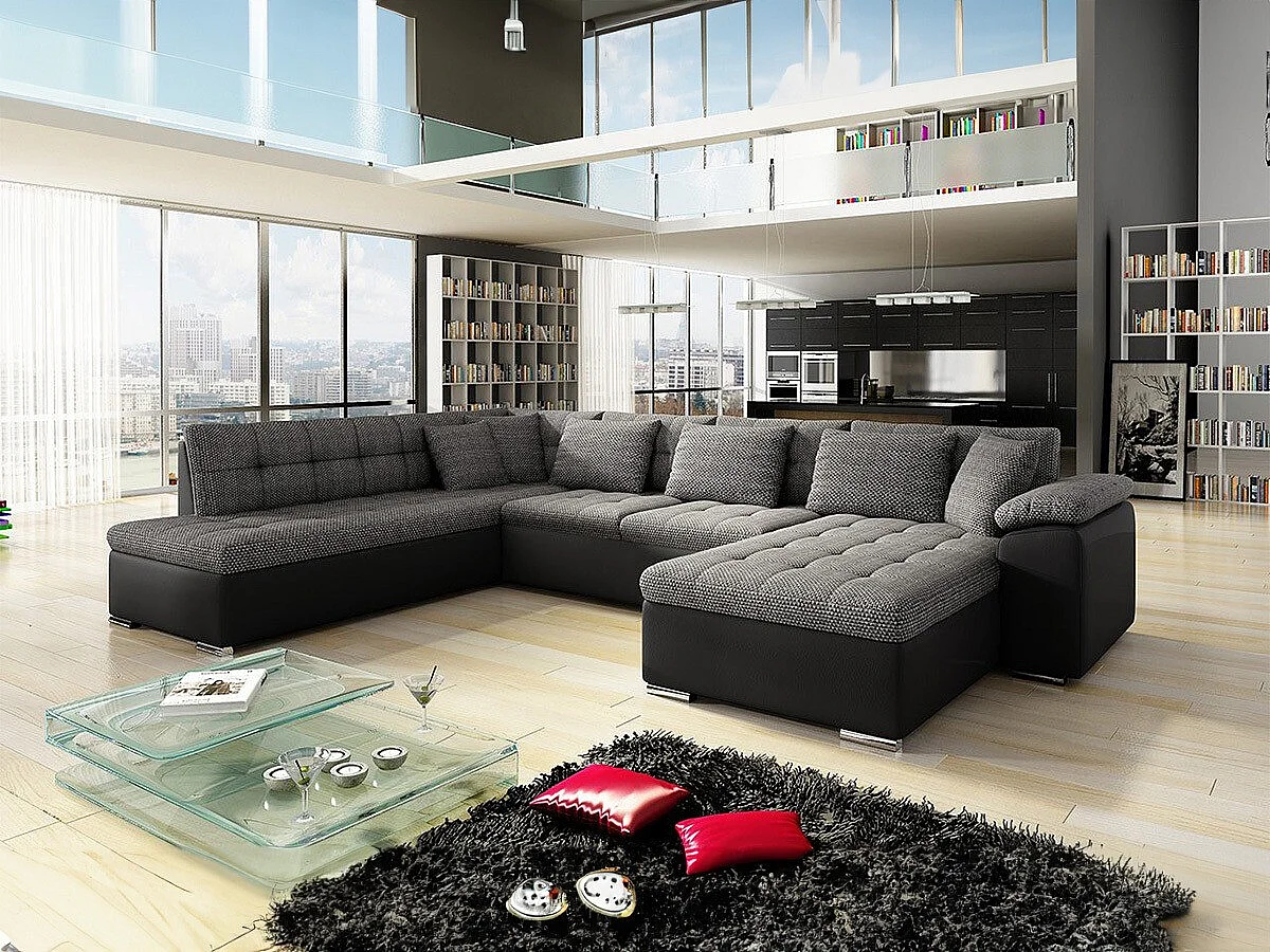 Sofá rinconero Comfivo 128, Gris, Función de descanso, 348x205x76cm