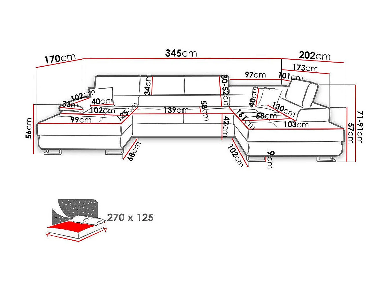 Sofá rinconero Comfivo 190, De color marrón claro, Función de descanso, Almacenaje, 345cm