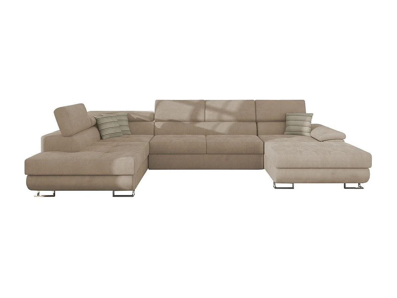 Sofá rinconero Comfivo 190, De color marrón claro, Función de descanso, Almacenaje, 345cm