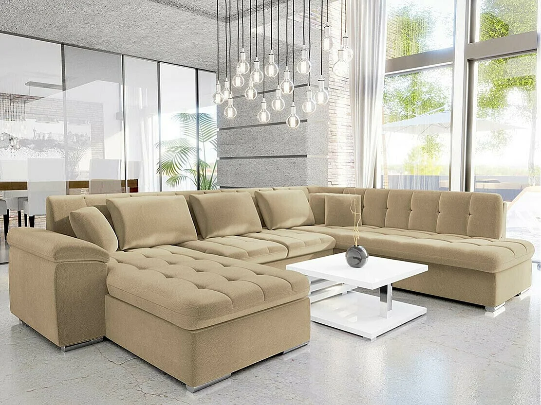 Sofá rinconero Comfivo 180, De color marrón claro, Función de descanso, 348x205x76cm