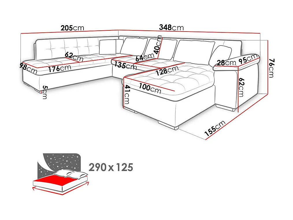 Sofá rinconero Comfivo 180, De color marrón claro, Función de descanso, 348x205x76cm