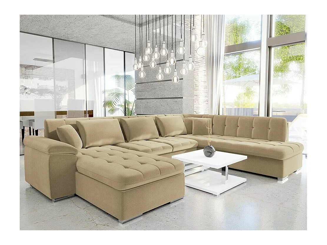 Canapé d'angle Comfivo 180, Brun clair, Fonction de couchage, 348x205x76cm