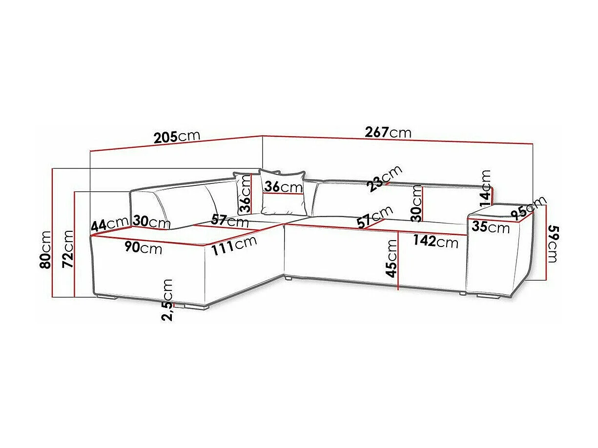 Sofá rinconero Comfivo 289, Azul, 267x205x73cm