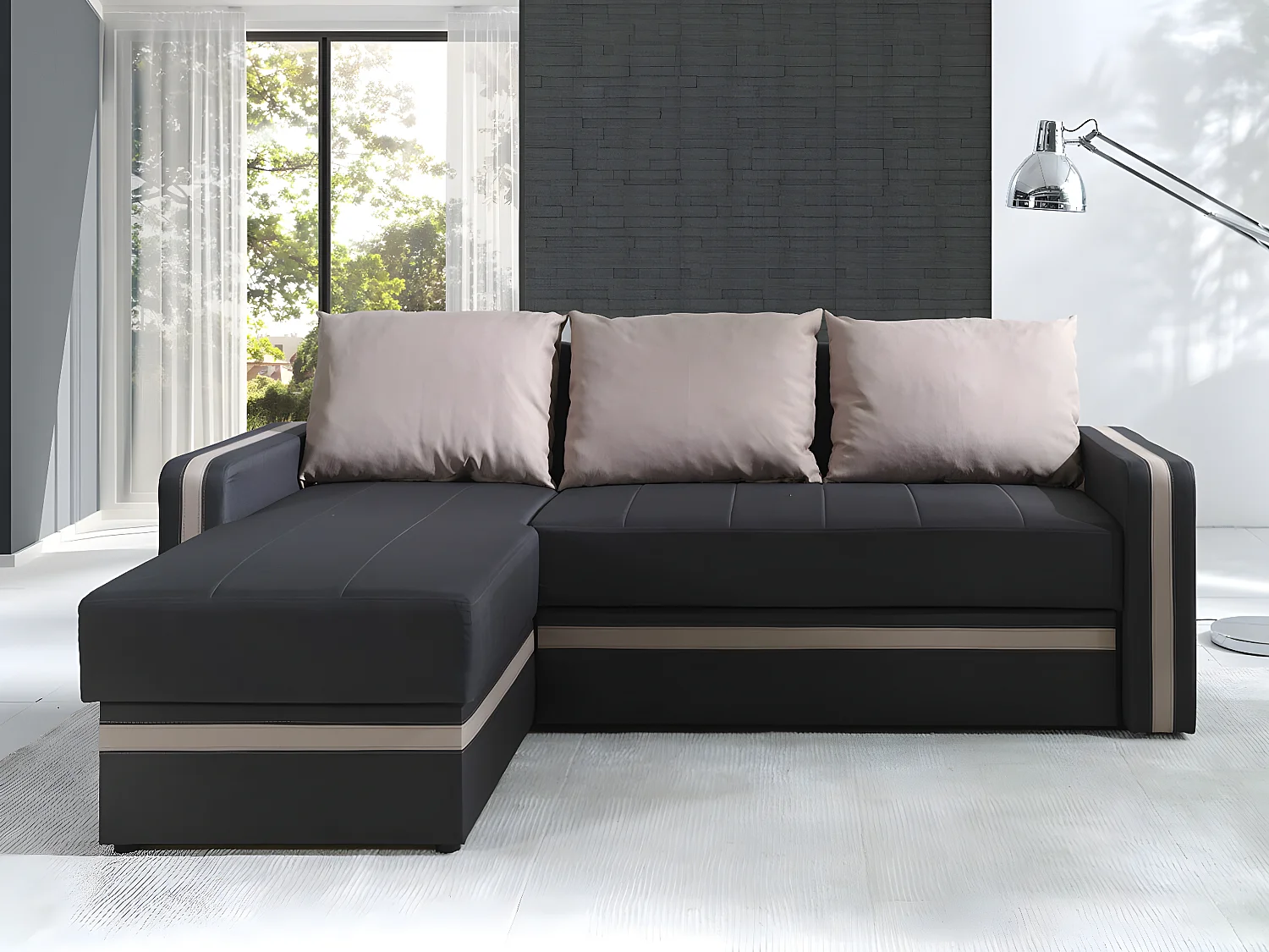 Sofá de canto Providence 121, Cinzento, Funcionalidade de dormir