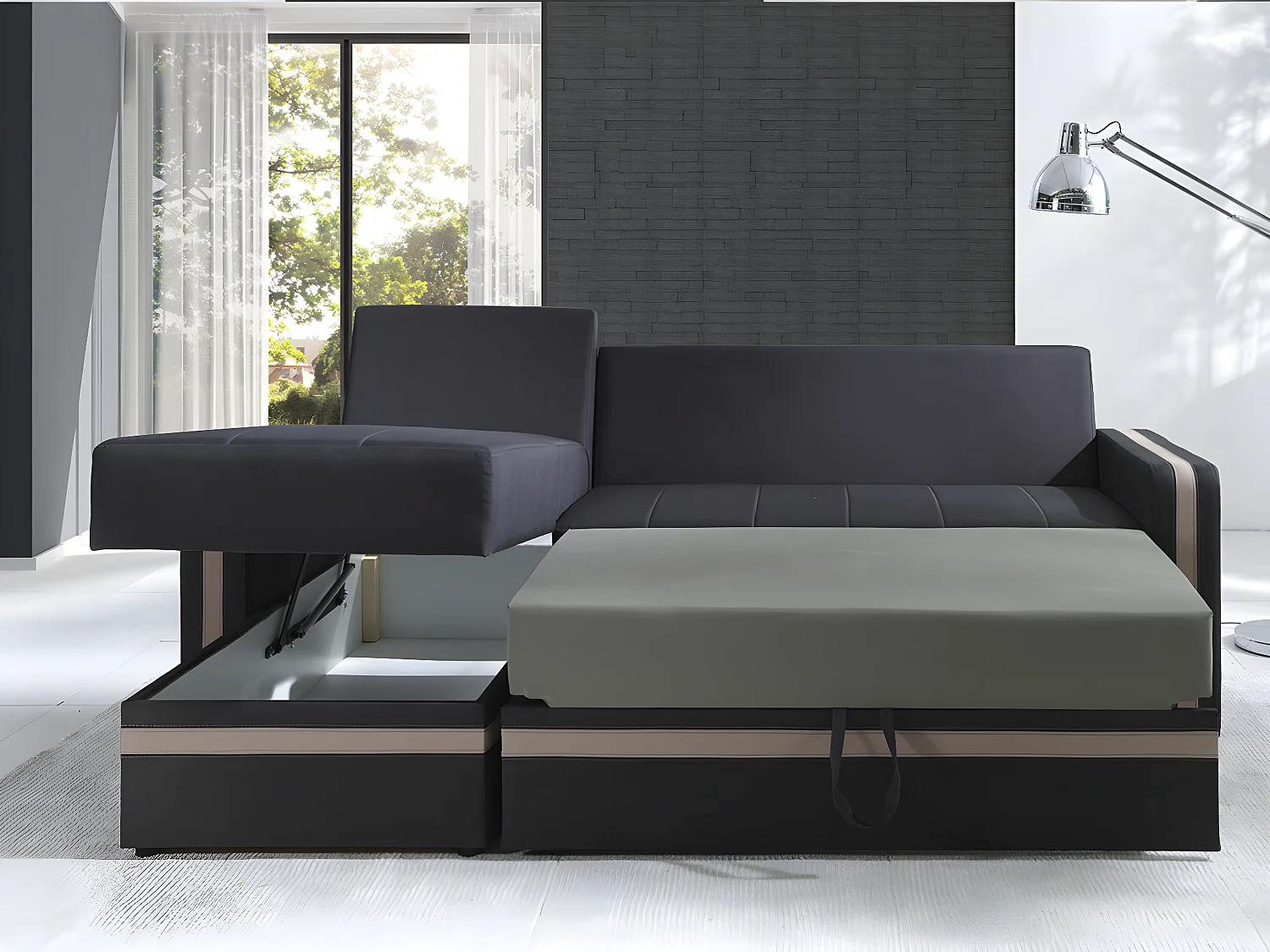 Sofá de canto Providence 121, Cinzento, Funcionalidade de dormir