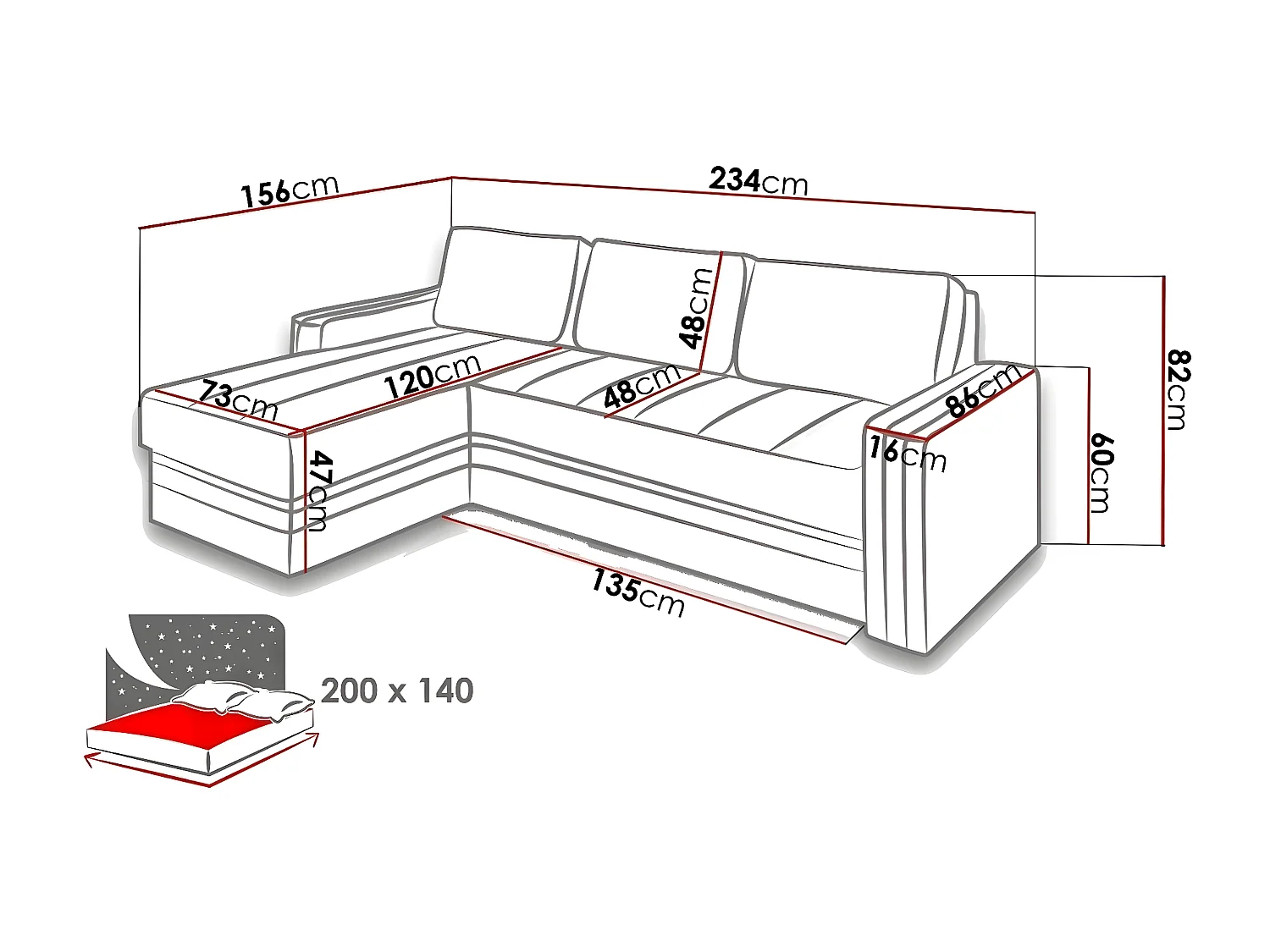 Sofá de canto Providence 121, Cinzento, Funcionalidade de dormir