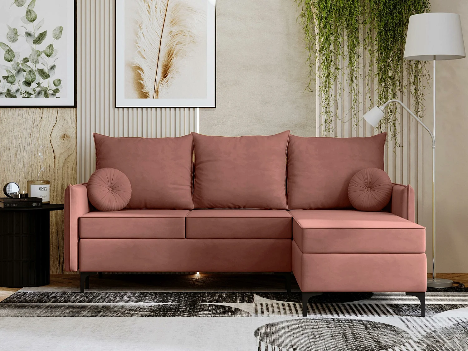 Canapé d'angle Clovis 112, Rose, Disponible, 213x168x101cm