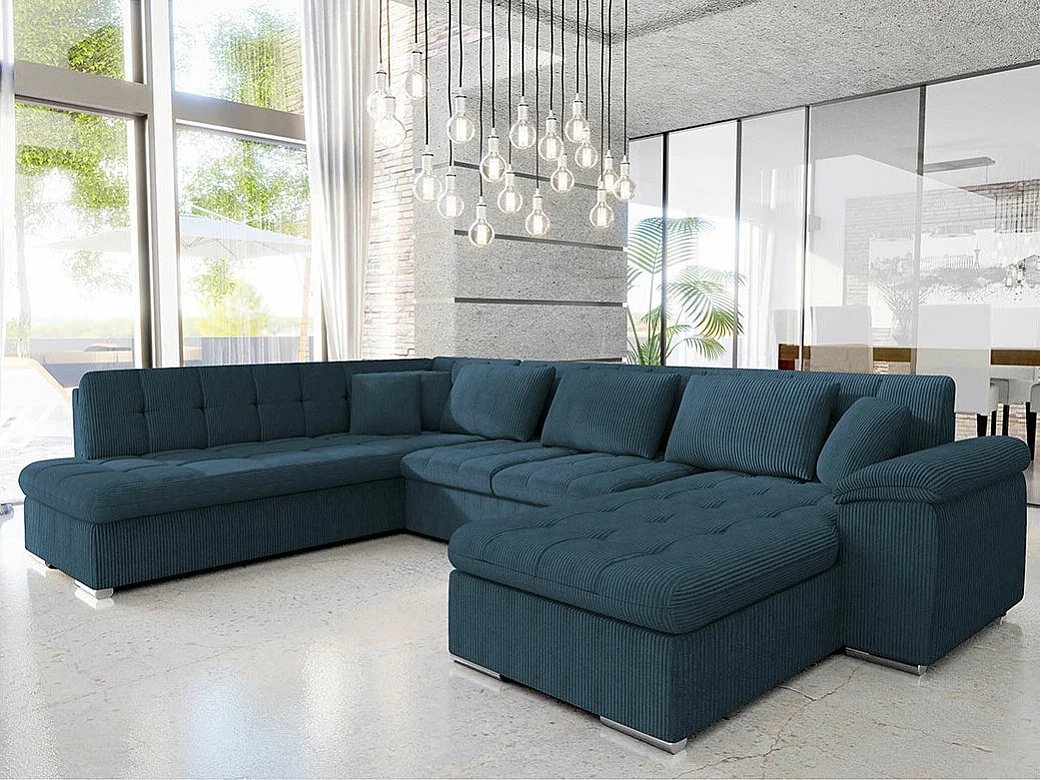 Sofá rinconero Comfivo 128, Turquesa, Función de descanso, 348x205x76cm