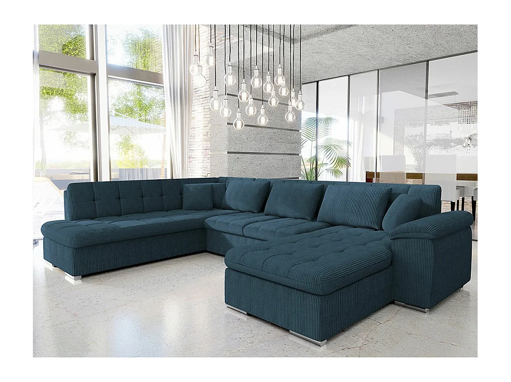 Canapé d'angle Comfivo 128, Turquoise, Fonction de couchage, 348x205x76cm