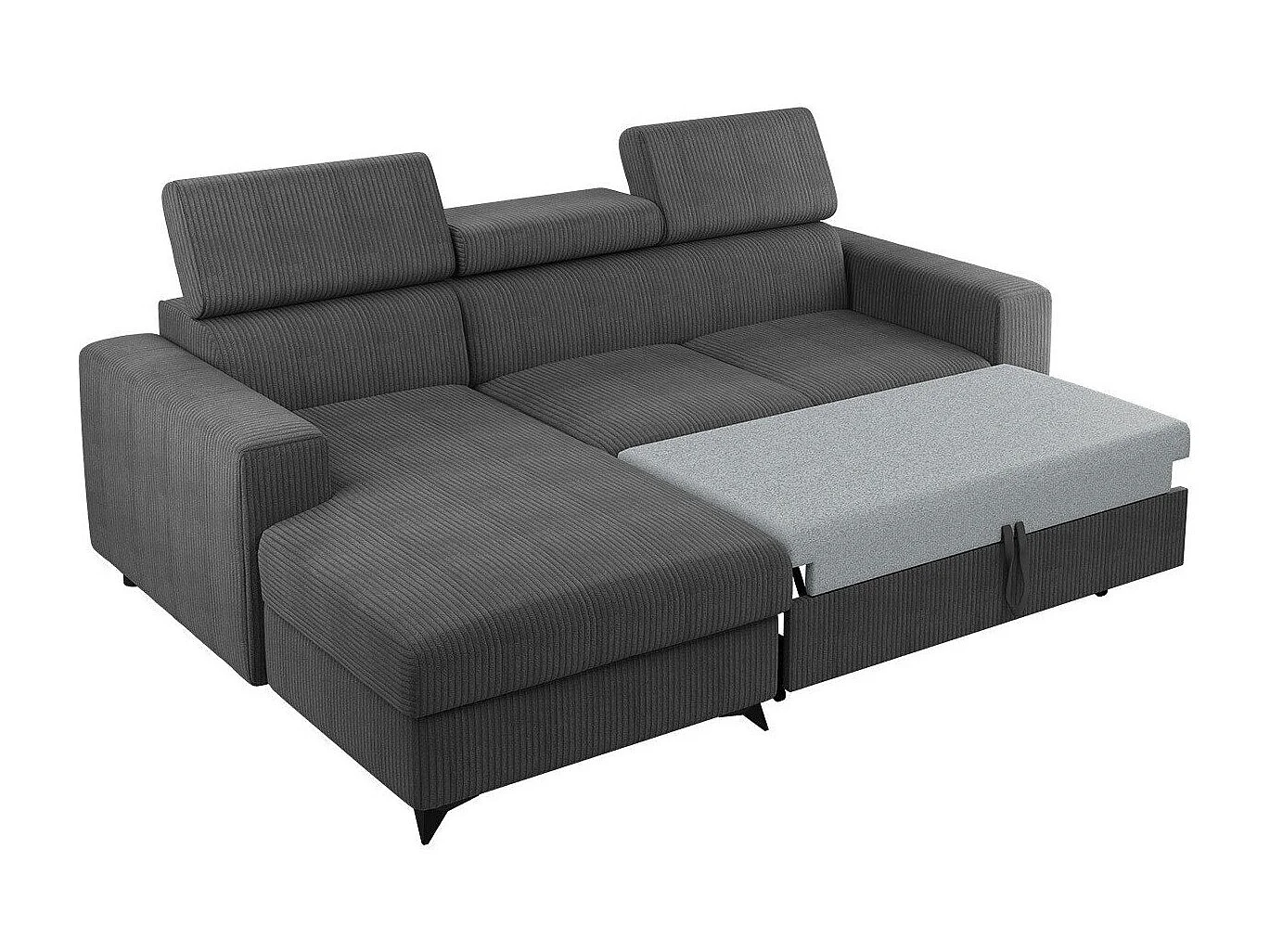 Sofá rinconero Columbus 191, Gris, Función de descanso, Almacenaje, 236x172x82cm