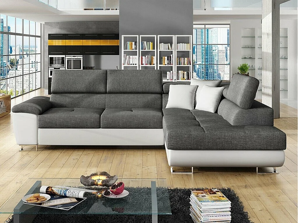 Sofá rinconero Comfivo 166, Gris, Función de descanso, Almacenaje, 270x202x71cm