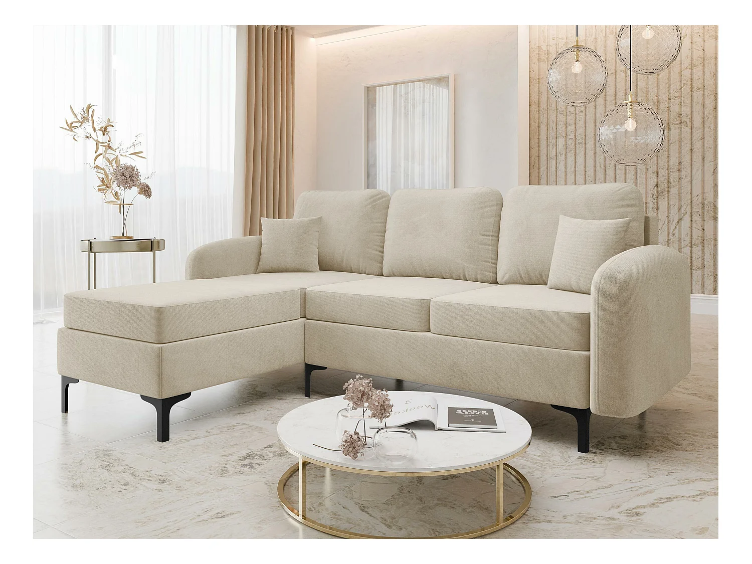 Divano angolare Torlua 103, Nocciola, Con, 225x172x96cm