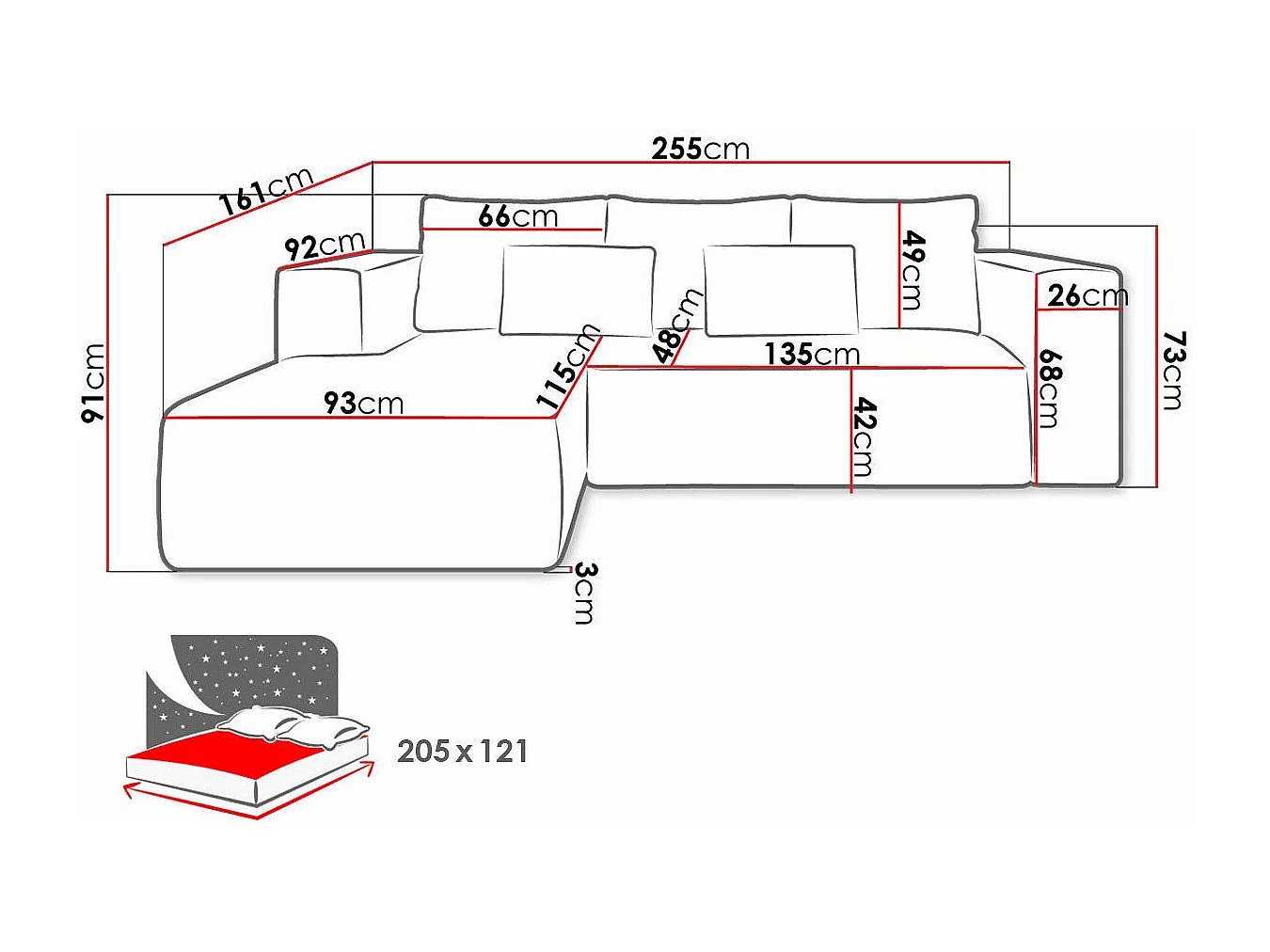 Canapé d'angle Arvada 116, Gris, Fonction de couchage, Boîte de literie, 255x161x91cm