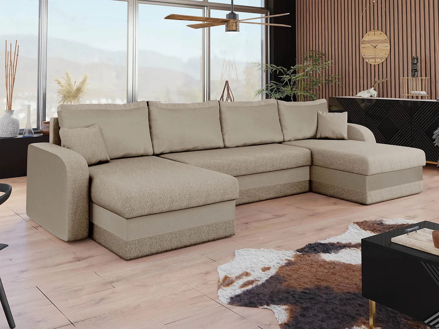 Canapé d'angle Comfivo Melissa III, Brun clair, Disponible, 304x140x80cm