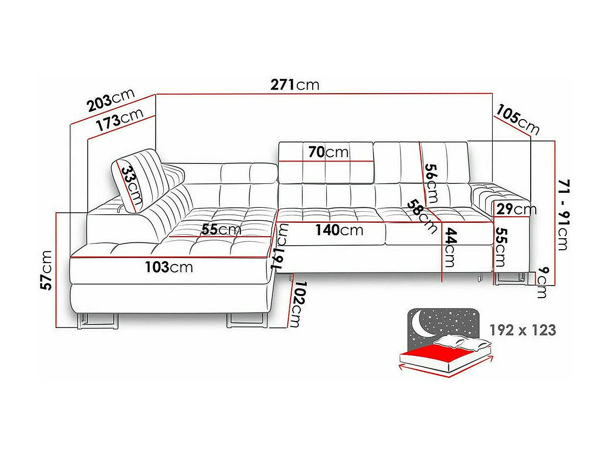Sofá de canto Comfivo 247, Amarelo, Funcionalidade de dormir