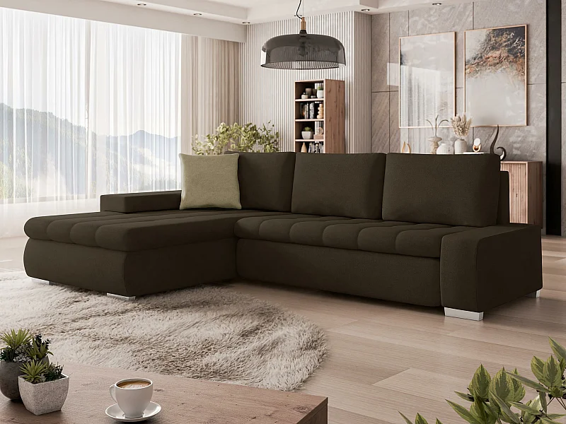 Sofá rinconero Comfivo 112, Marrón, Función de descanso, Almacenaje, 265x185x85cm