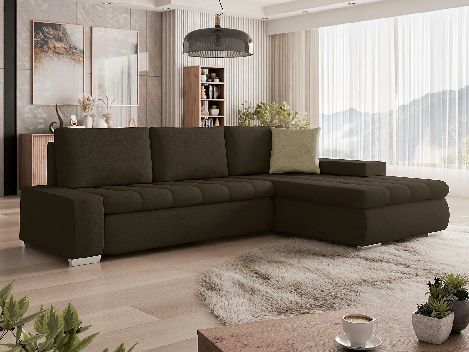 Sofá rinconero Comfivo 112, Marrón, Función de descanso, Almacenaje, 265x185x85cm