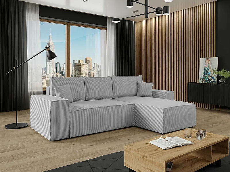 Sofá de canto Clovis 108, Cinzento, Funcionalidade de dormir