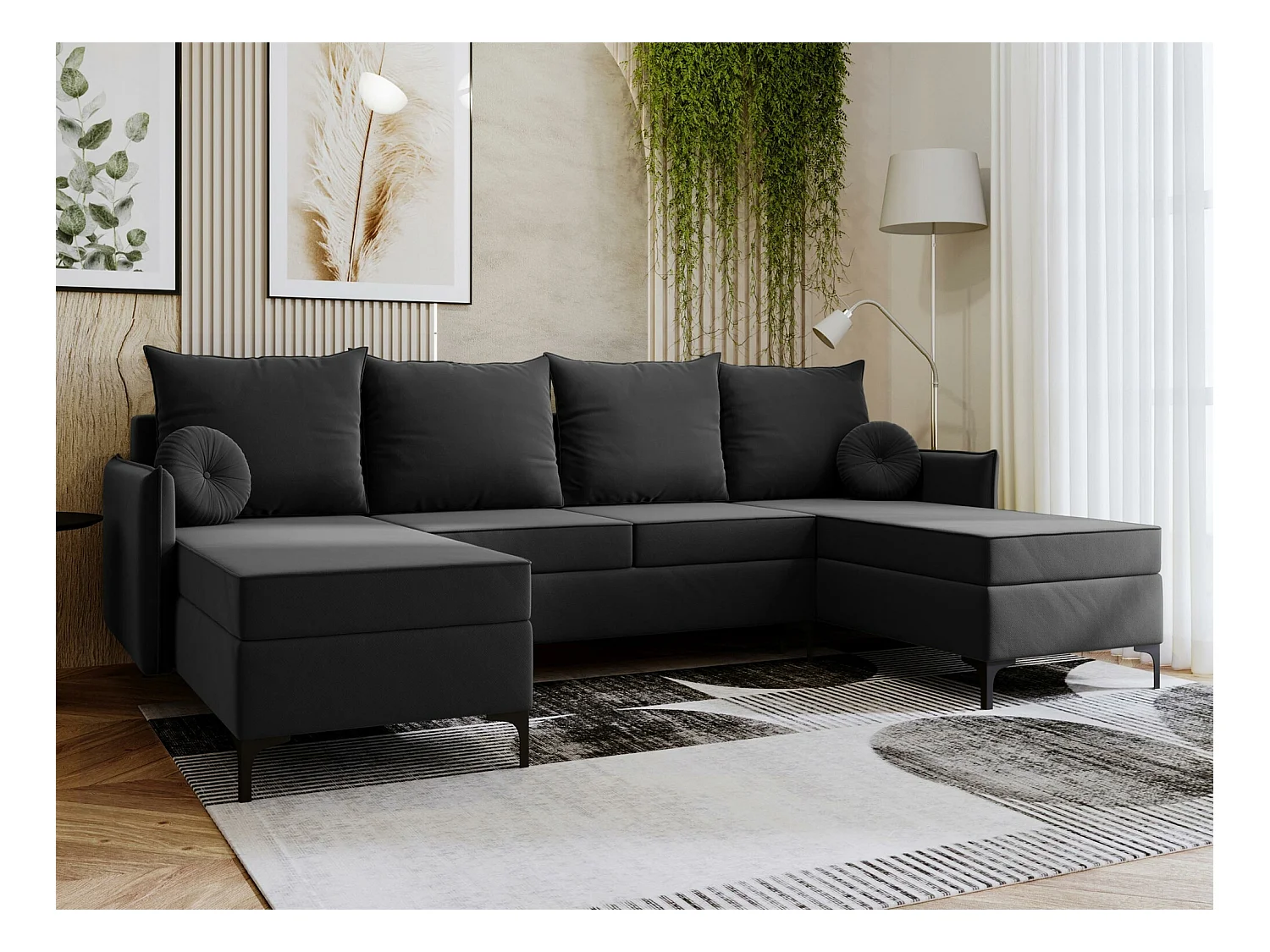 Canapé d'angle Clovis 111, Gris, Fonction de couchage, Boîte de literie, 281x168x101cm