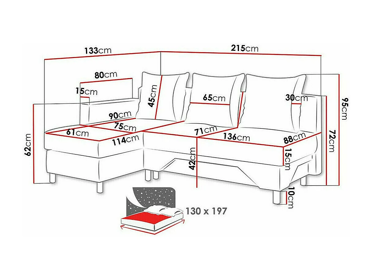Divano angolare Akron 100, Nero, Con, 215x133x95cm