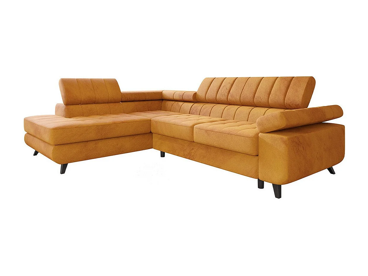 Sofá rinconero Comfivo 207, Amarillo, Función de descanso, Almacenaje, 264x203x73cm