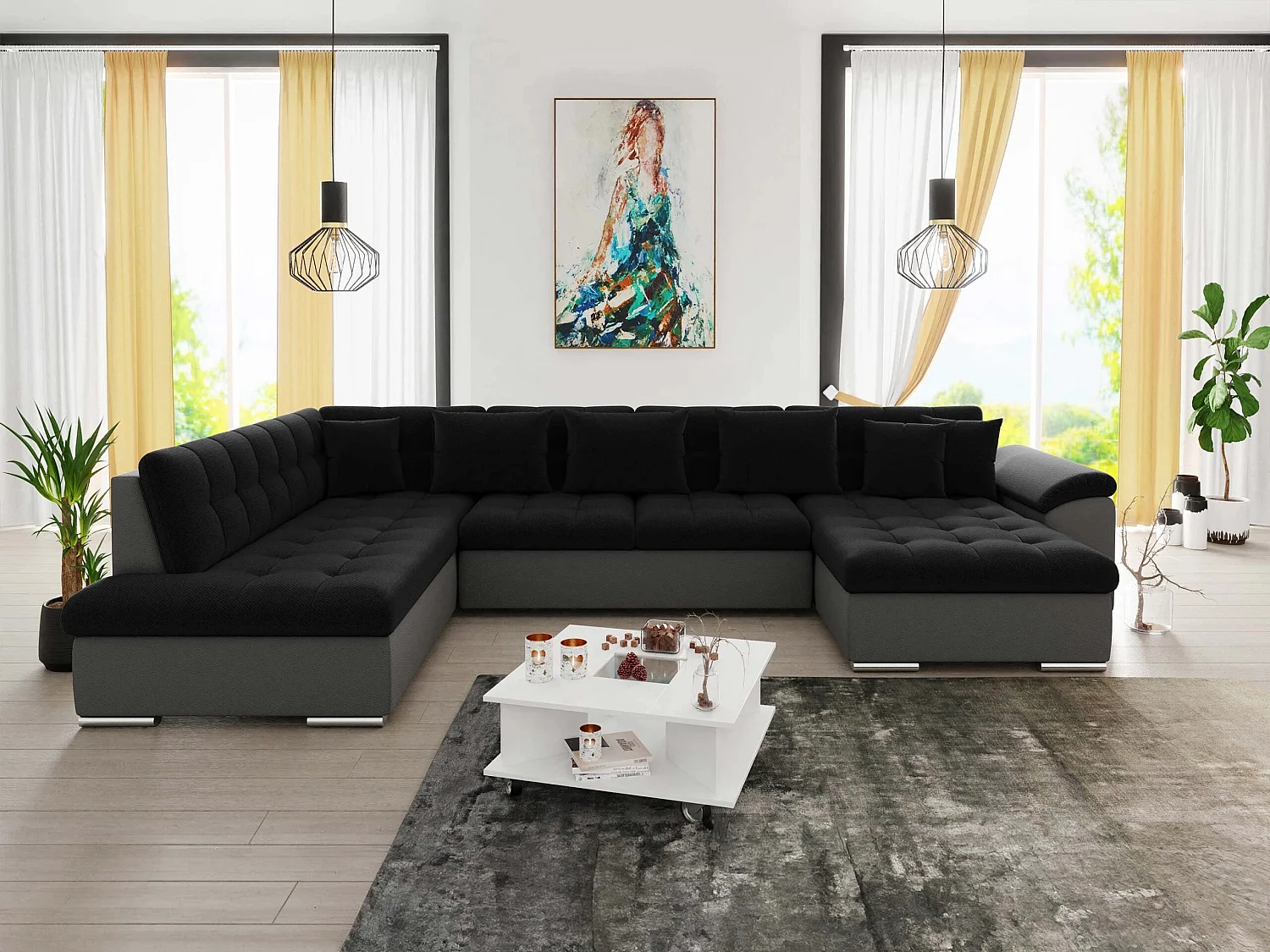 Sofá rinconero Comfivo Gemma II, Negro, Función de descanso, 35x21x8cm